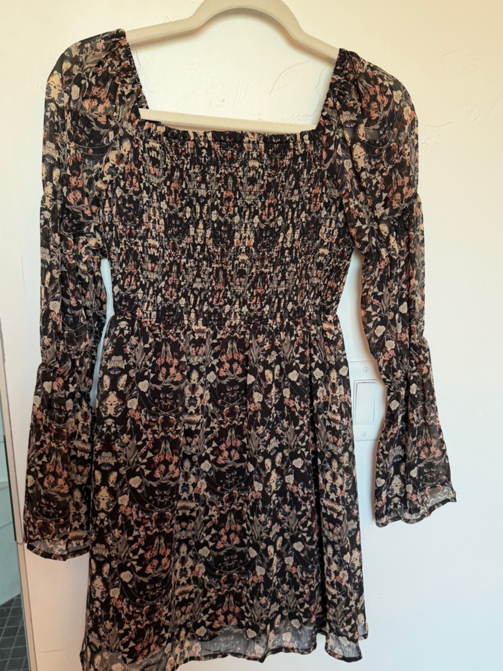 Sage The Label Smocked Square-Neck Floral Mini Dress - Black Floral